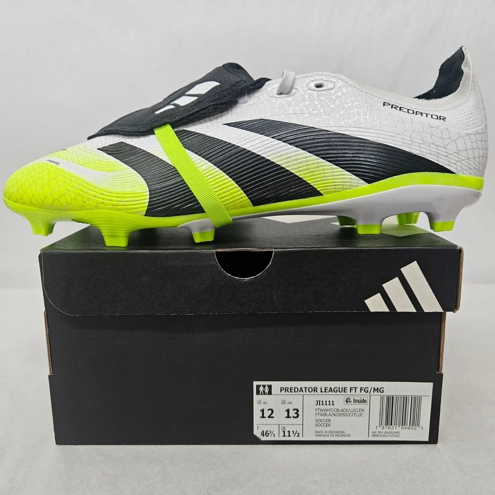 Adidas Predator League FT FG/MG Soccer Cleats JI1111 White Yellow Men Size 12